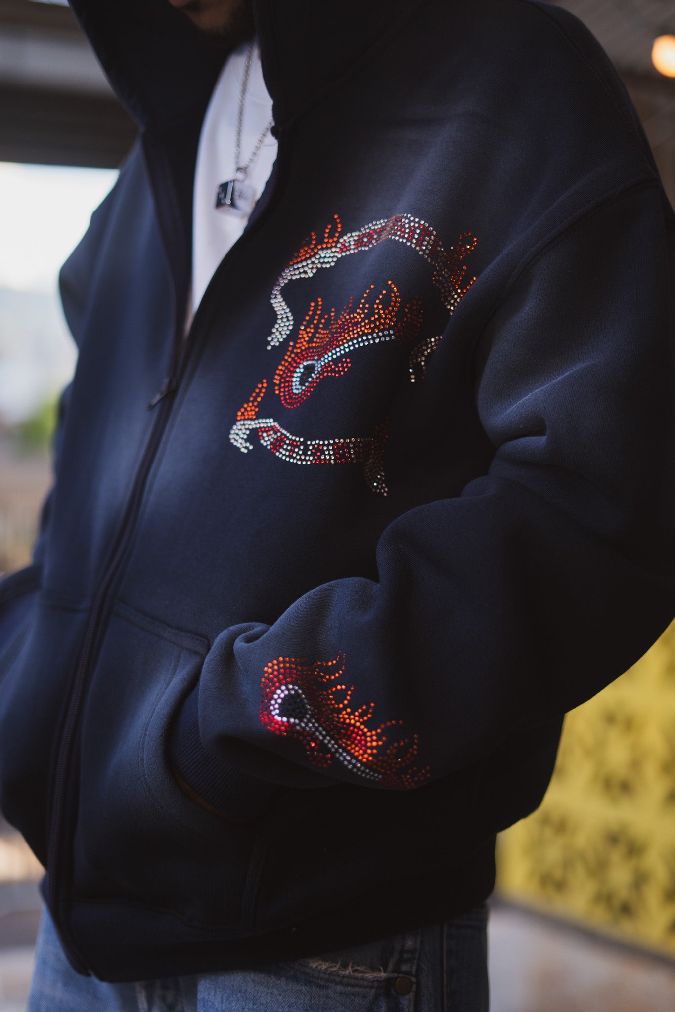 Studded Guitar Hoodie (Deep Navy)