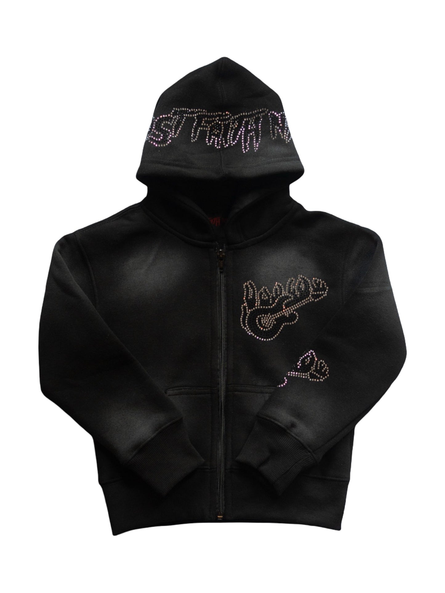Kids Rhinestone Guitar Hoodie Black/Sliver)