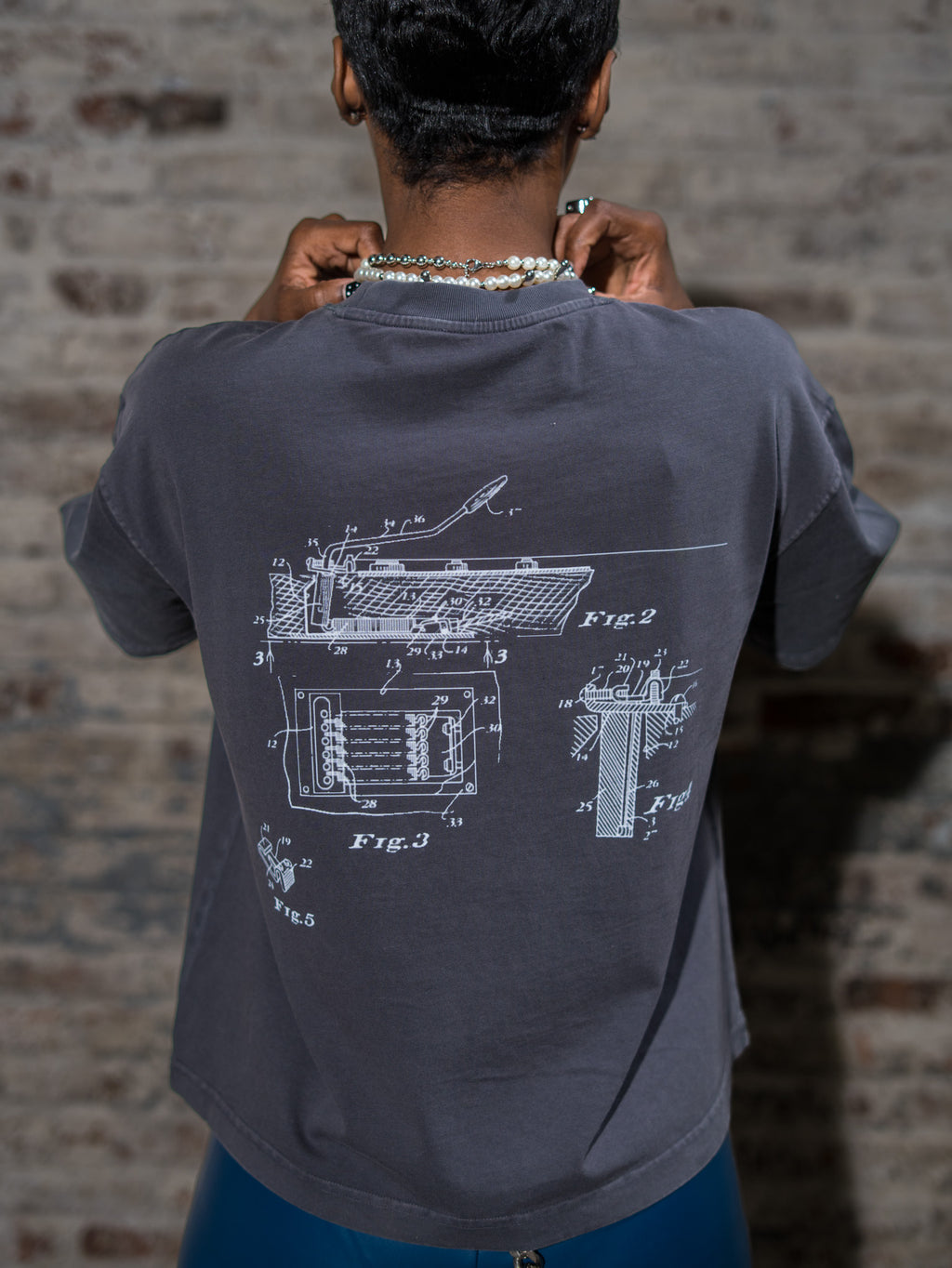 BLUE PRINT BOXY CROPPED TEE