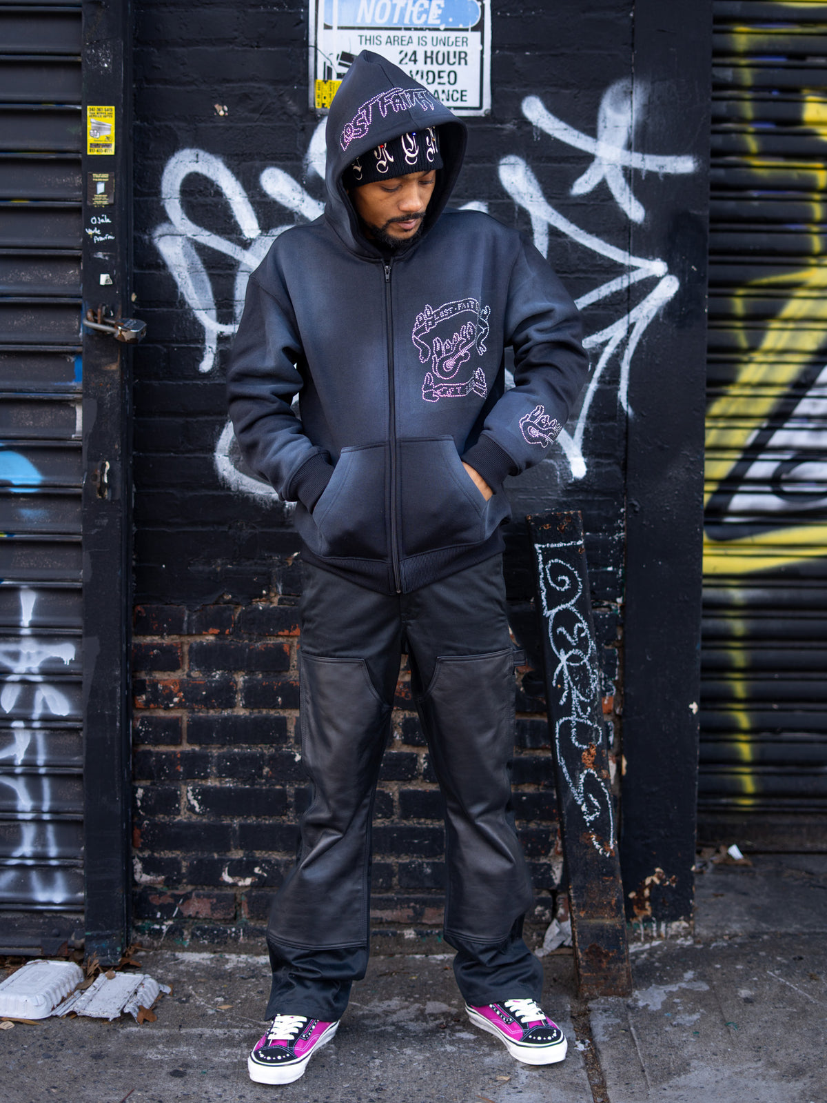 Rhinestone Guitar Hoodie (Black/Sliver)