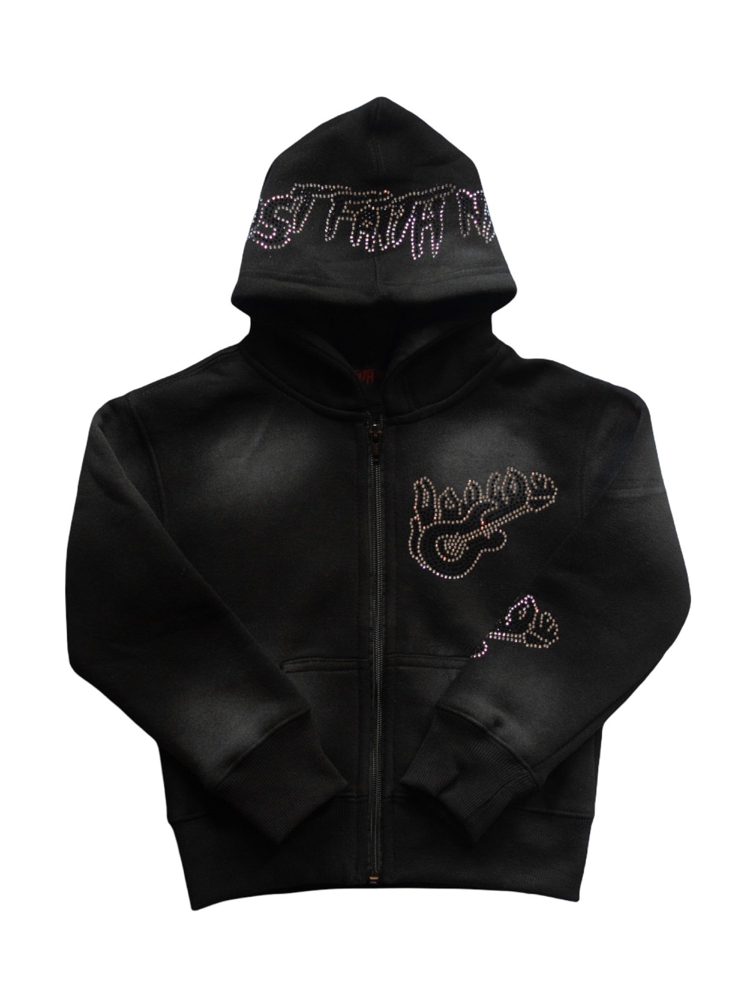 Kids Rhinestone Guitar Hoodie Black/Sliver) – Lost Faith NYC