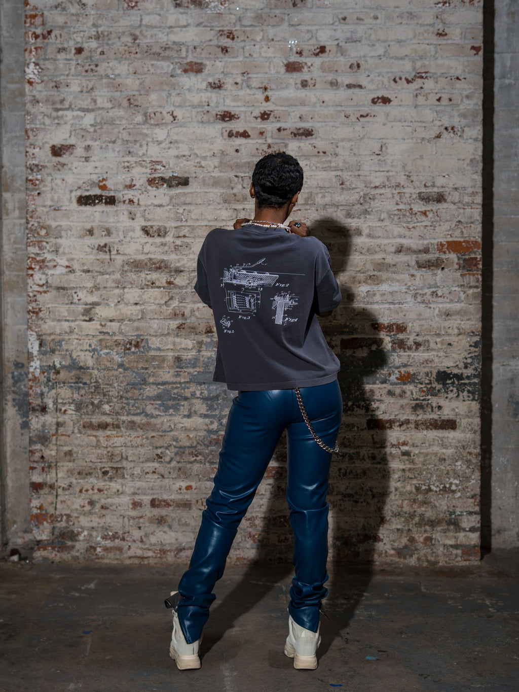 BLUE PRINT BOXY CROPPED TEE