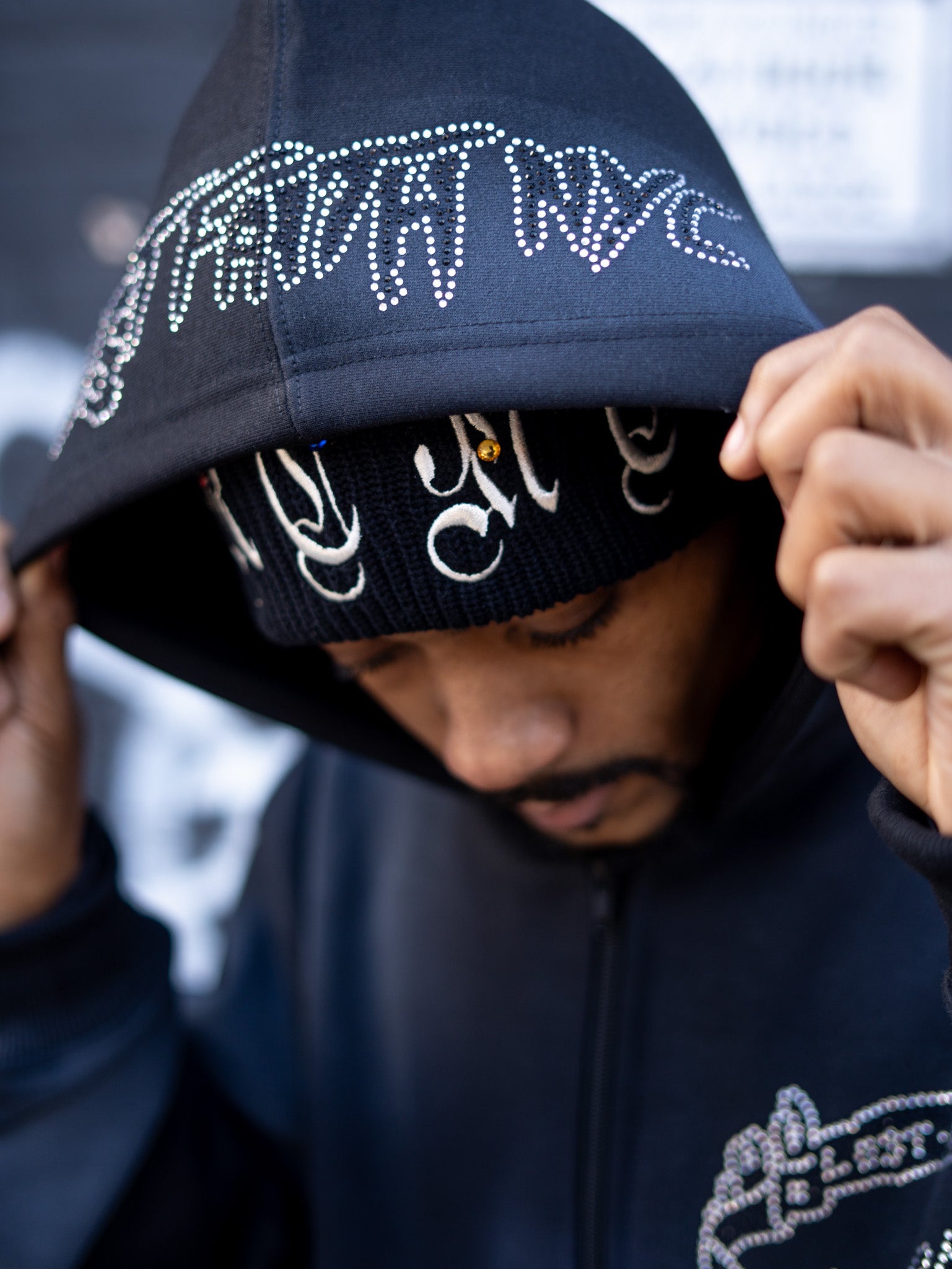 Rhinestone Guitar Hoodie (Black/Sliver)