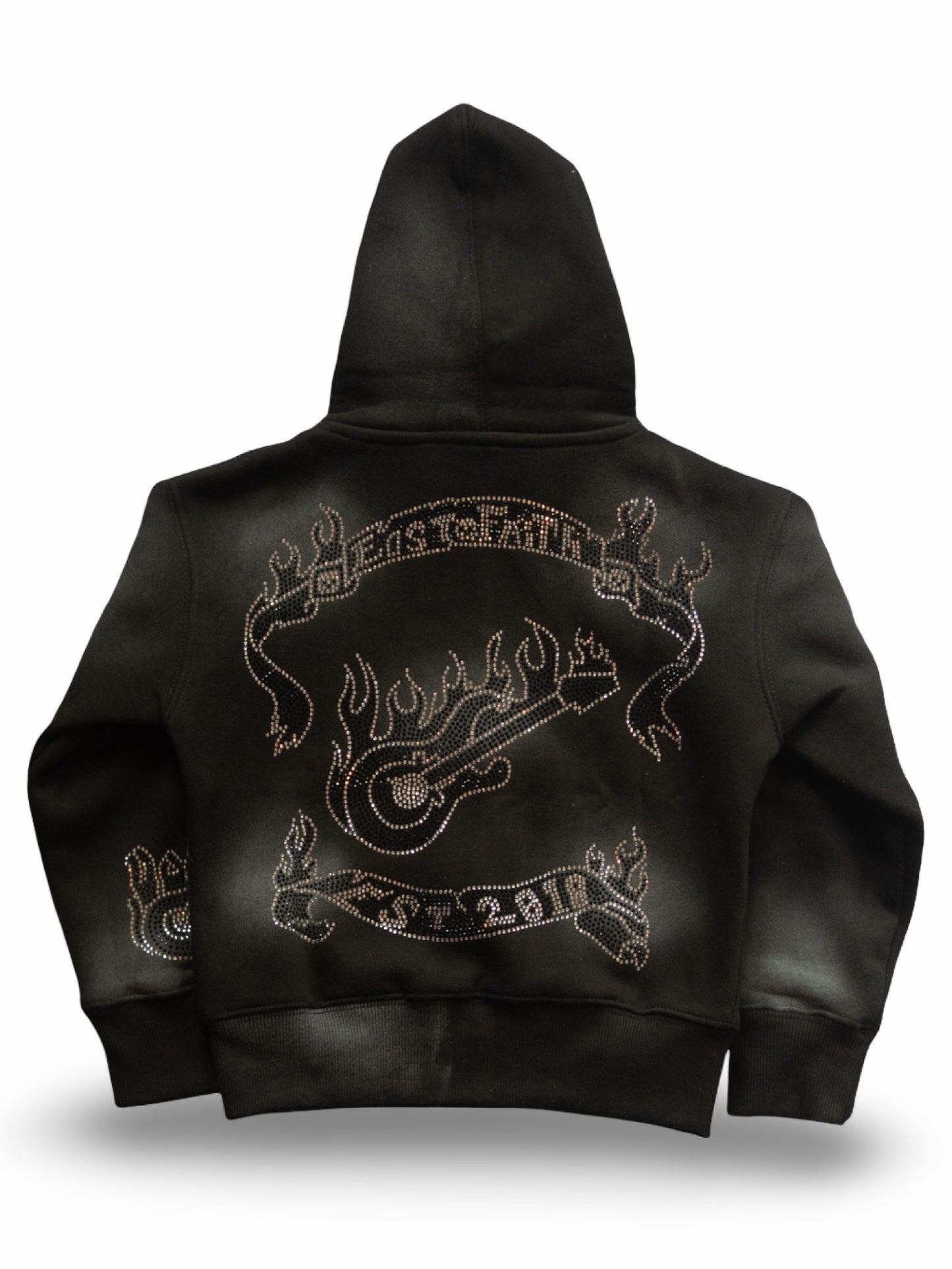 Kids Rhinestone Guitar Hoodie Black/Sliver)