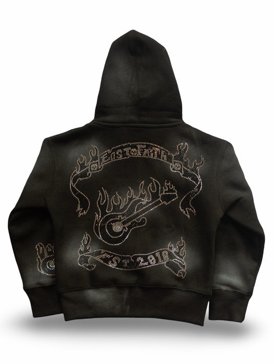 Kids Rhinestone Guitar Hoodie Black/Sliver)