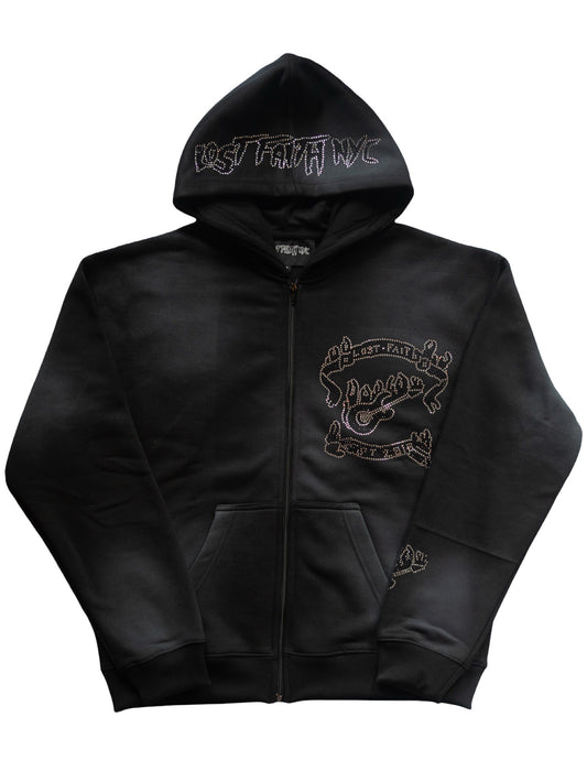Rhinestone Guitar Hoodie (Black/Sliver)